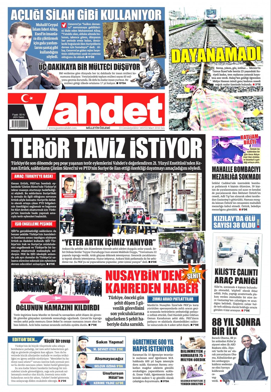 22 Mart 2016 gazete manşetleri - 829