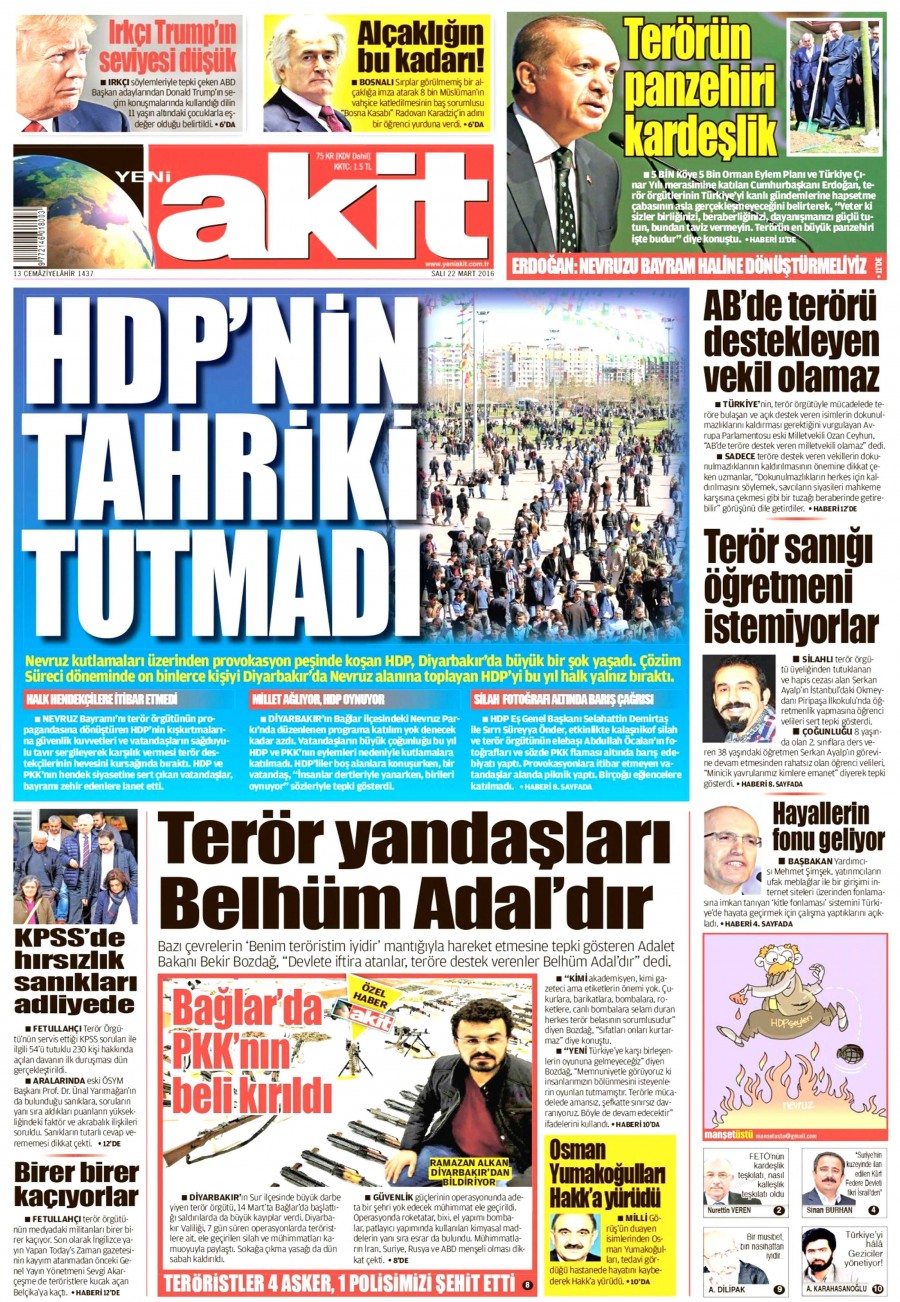 22 Mart 2016 gazete manşetleri - 805