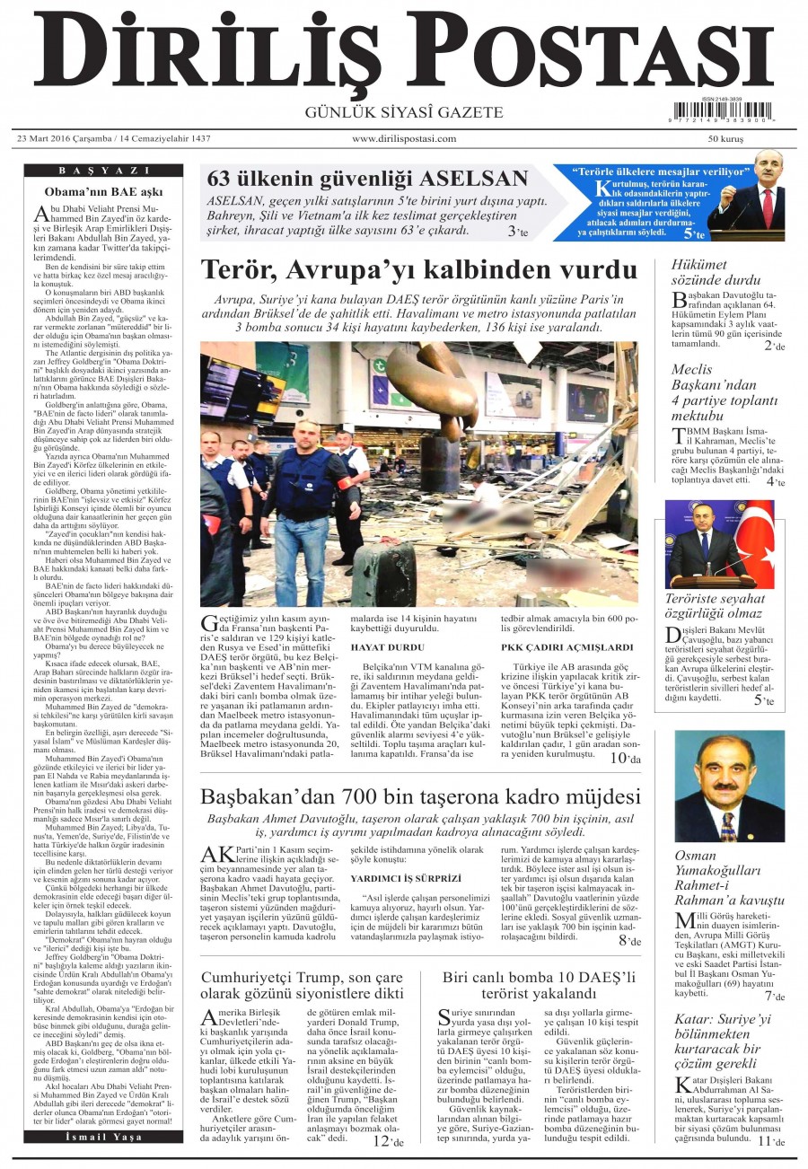 23 Mart 2016 gazete manşetleri - 876