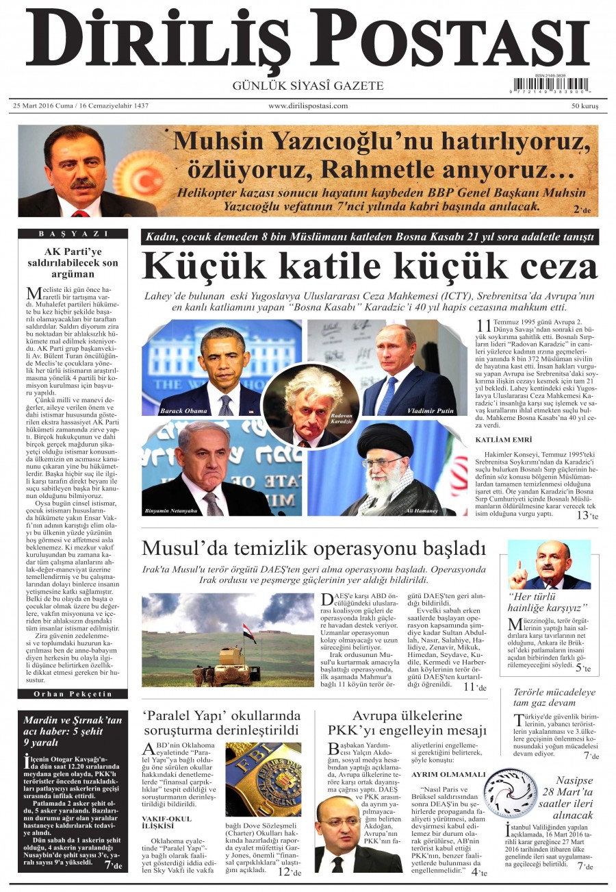 25 Mart 2016 gazete manşetleri - 735