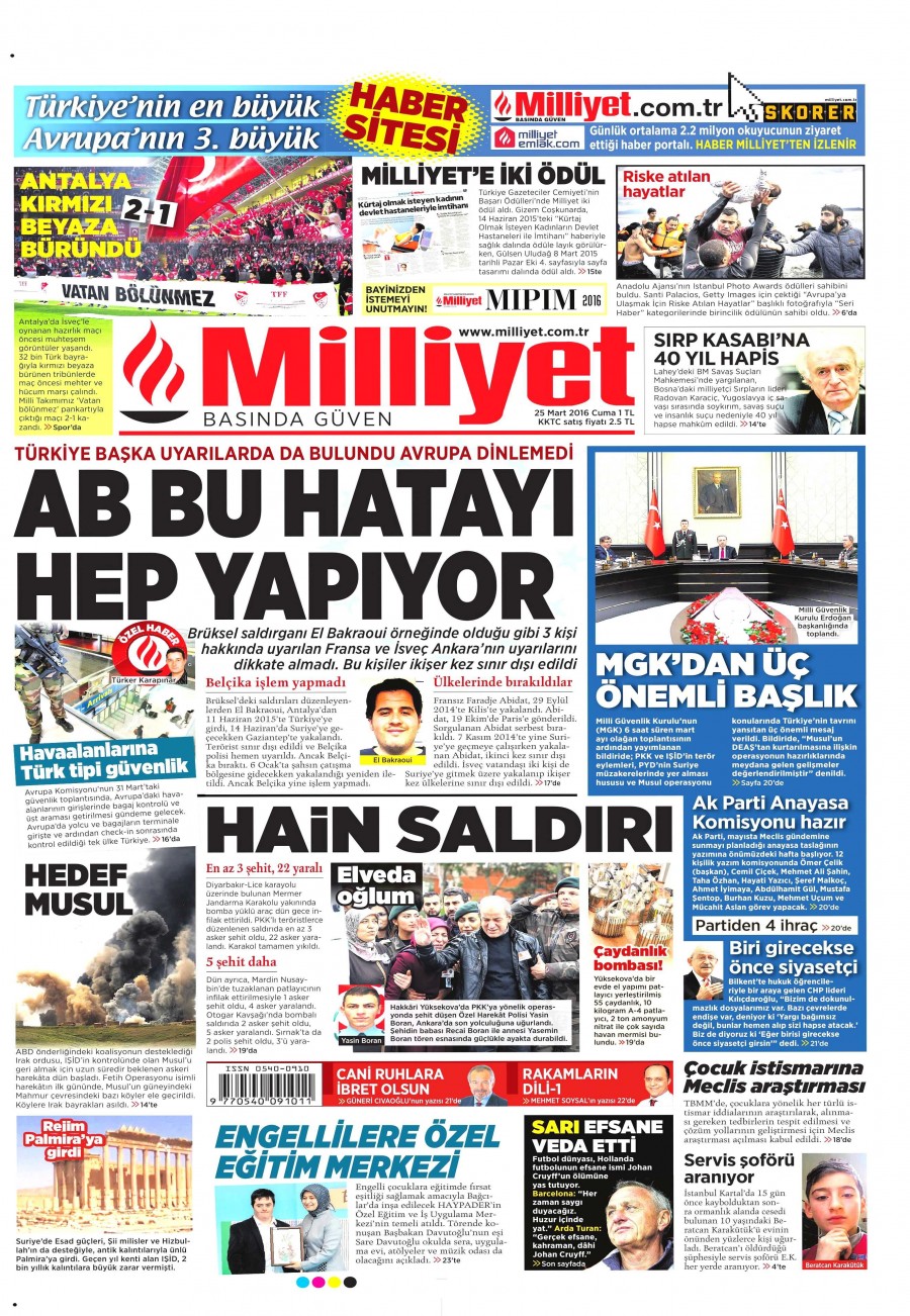 25 Mart 2016 gazete manşetleri - 601