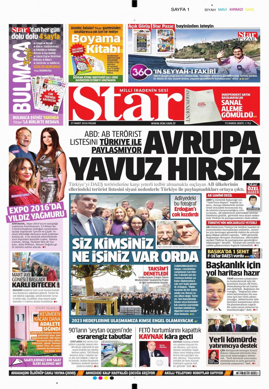 27 Mart 2016 gazete manşetleri - 619