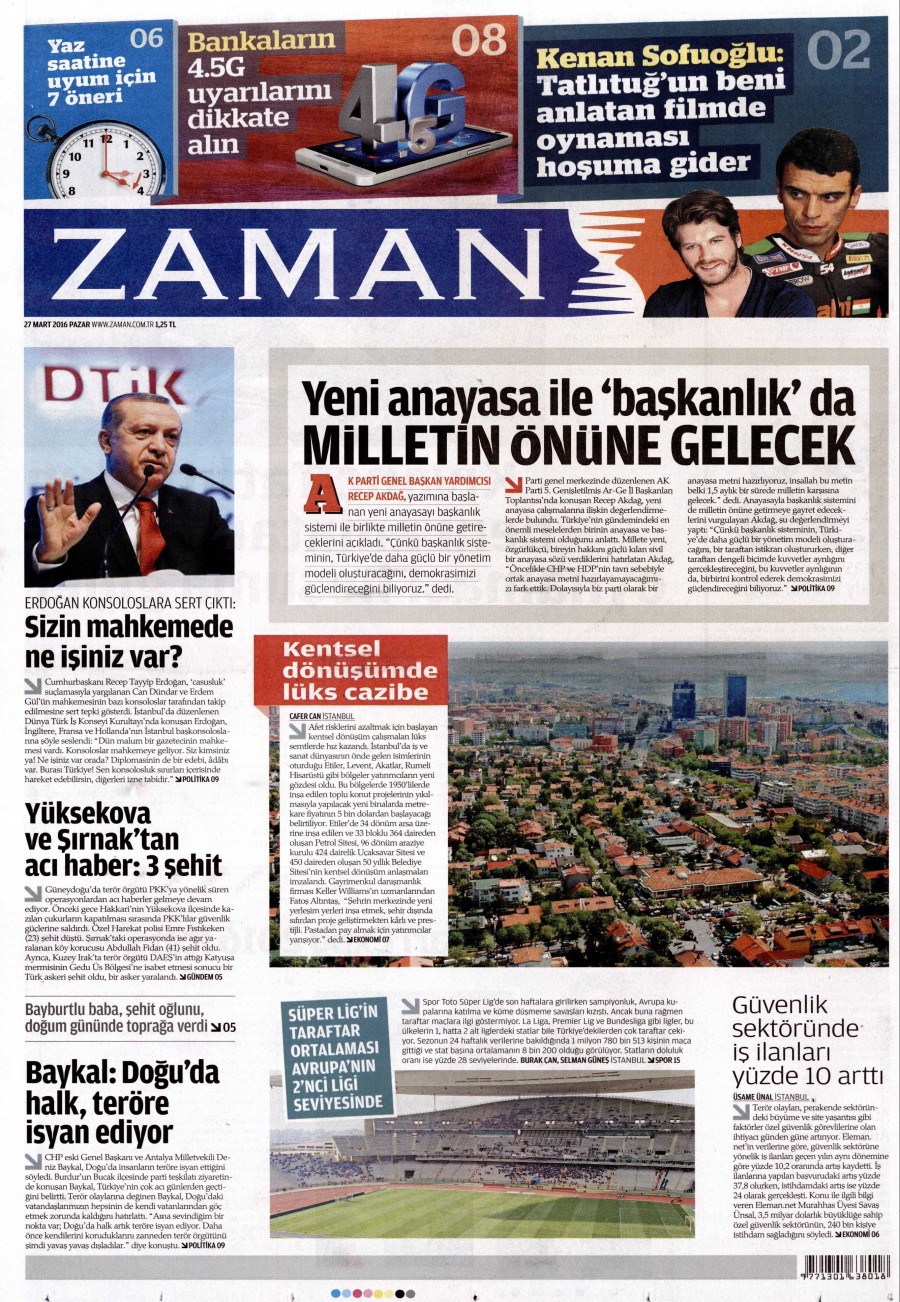 27 Mart 2016 gazete manşetleri - 583