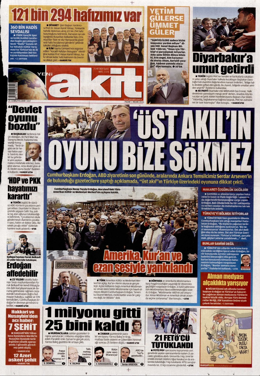 3 Nisan 2016 gazete manşetleri - 834