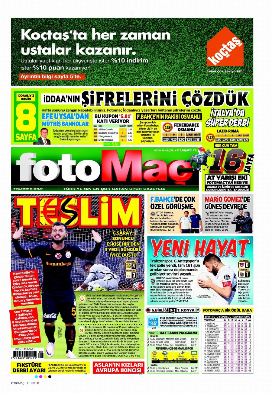 3 Nisan 2016 gazete manşetleri - 856