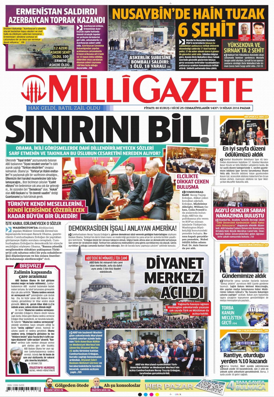 3 Nisan 2016 gazete manşetleri - 909