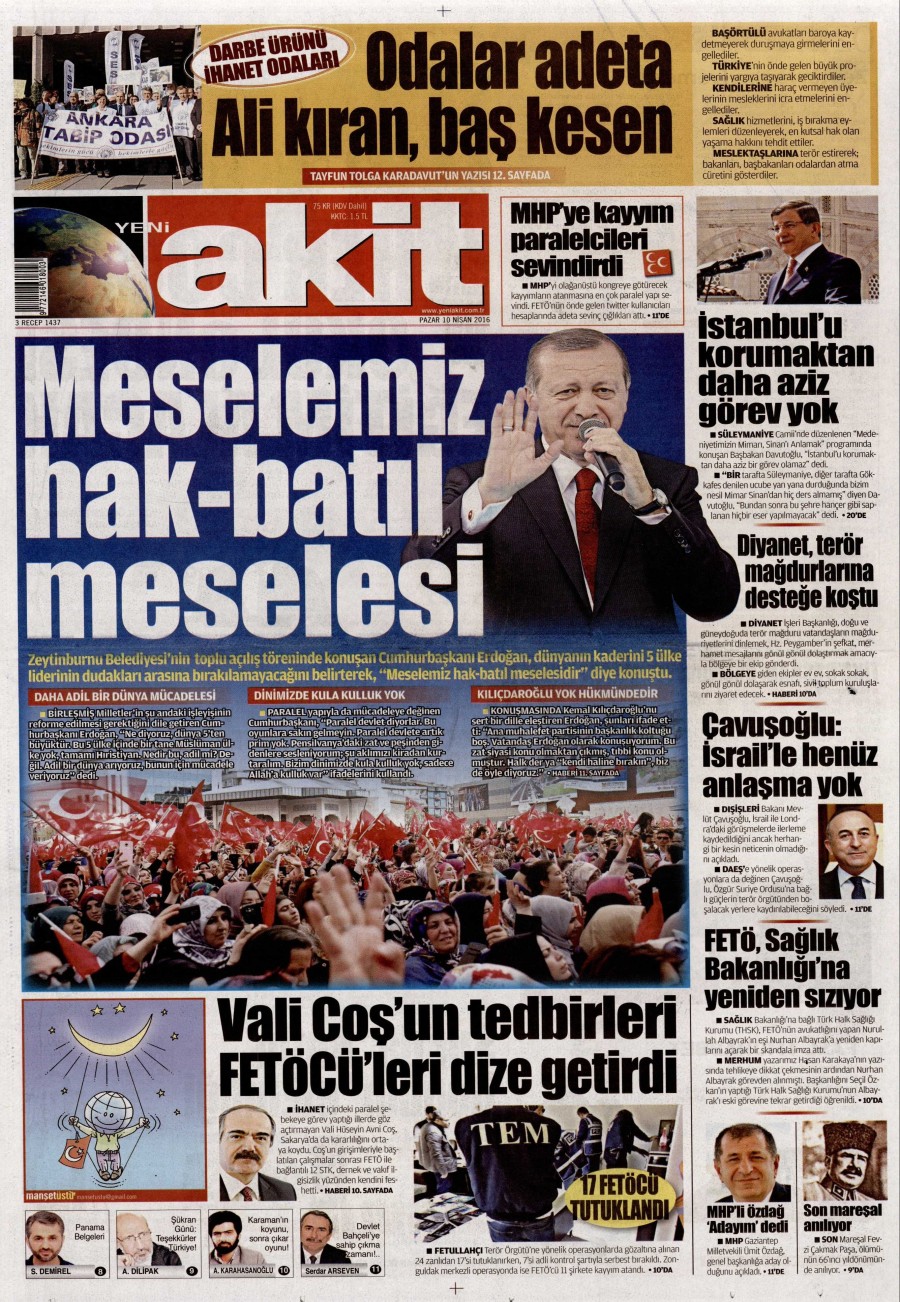 10 Nisan 2016 gazete manşetleri - 750