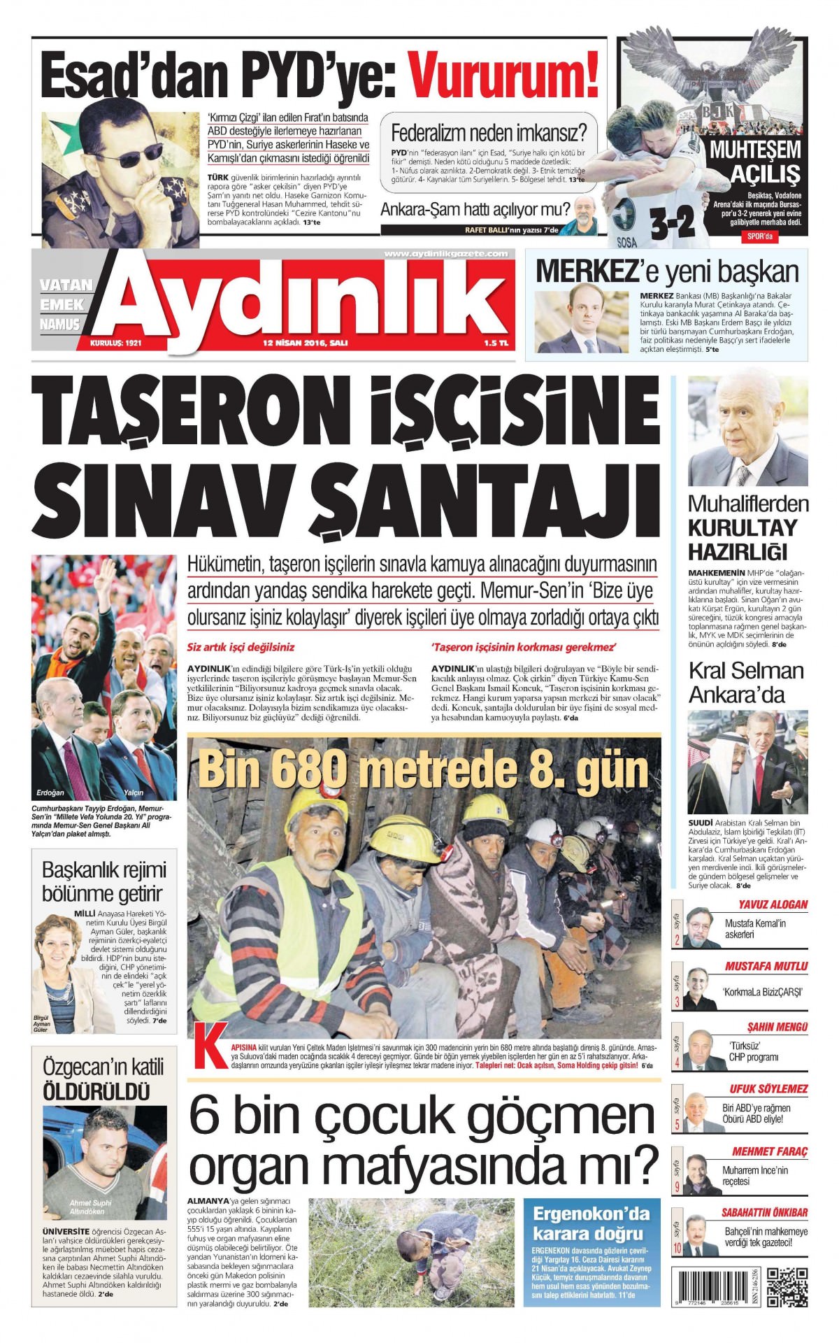 12 Nisan 2016 gazete manşetleri - 670