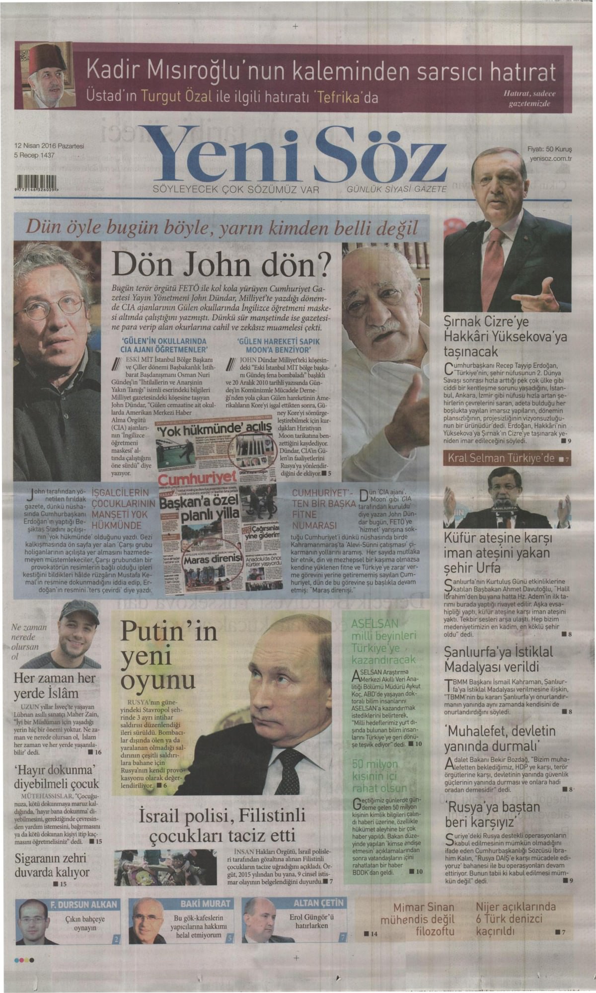 12 Nisan 2016 gazete manşetleri - 927