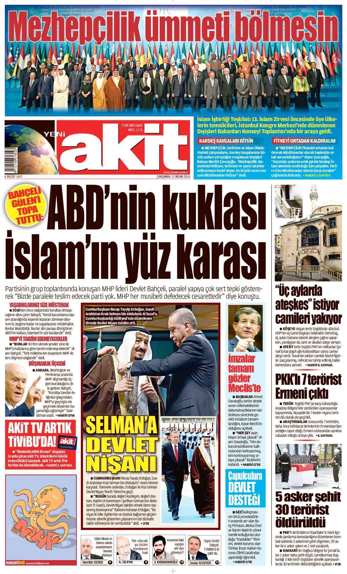 13 Nisan 2016 gazete manşetleri - 862