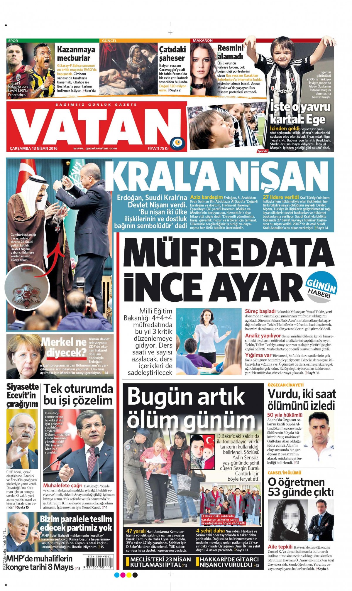 13 Nisan 2016 gazete manşetleri - 704
