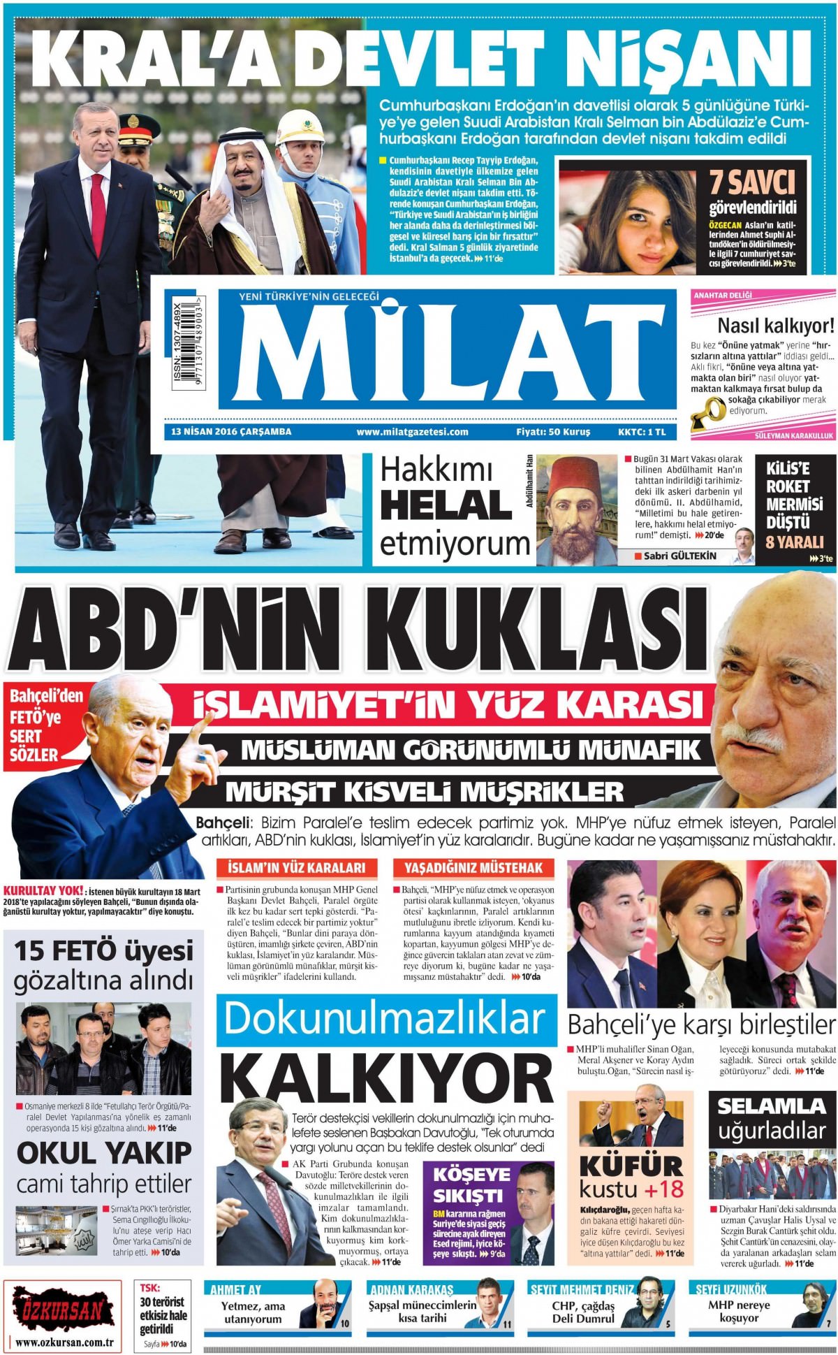 13 Nisan 2016 gazete manşetleri - 773