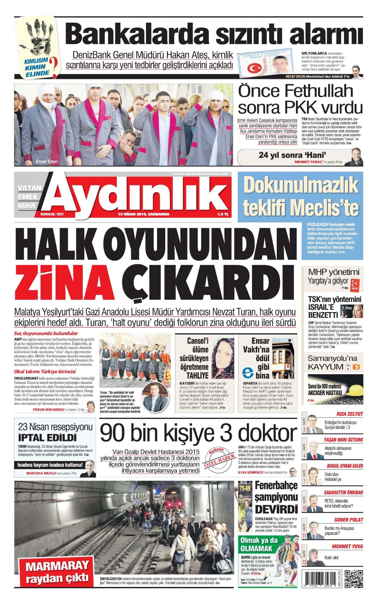 13 Nisan 2016 gazete manşetleri - 855