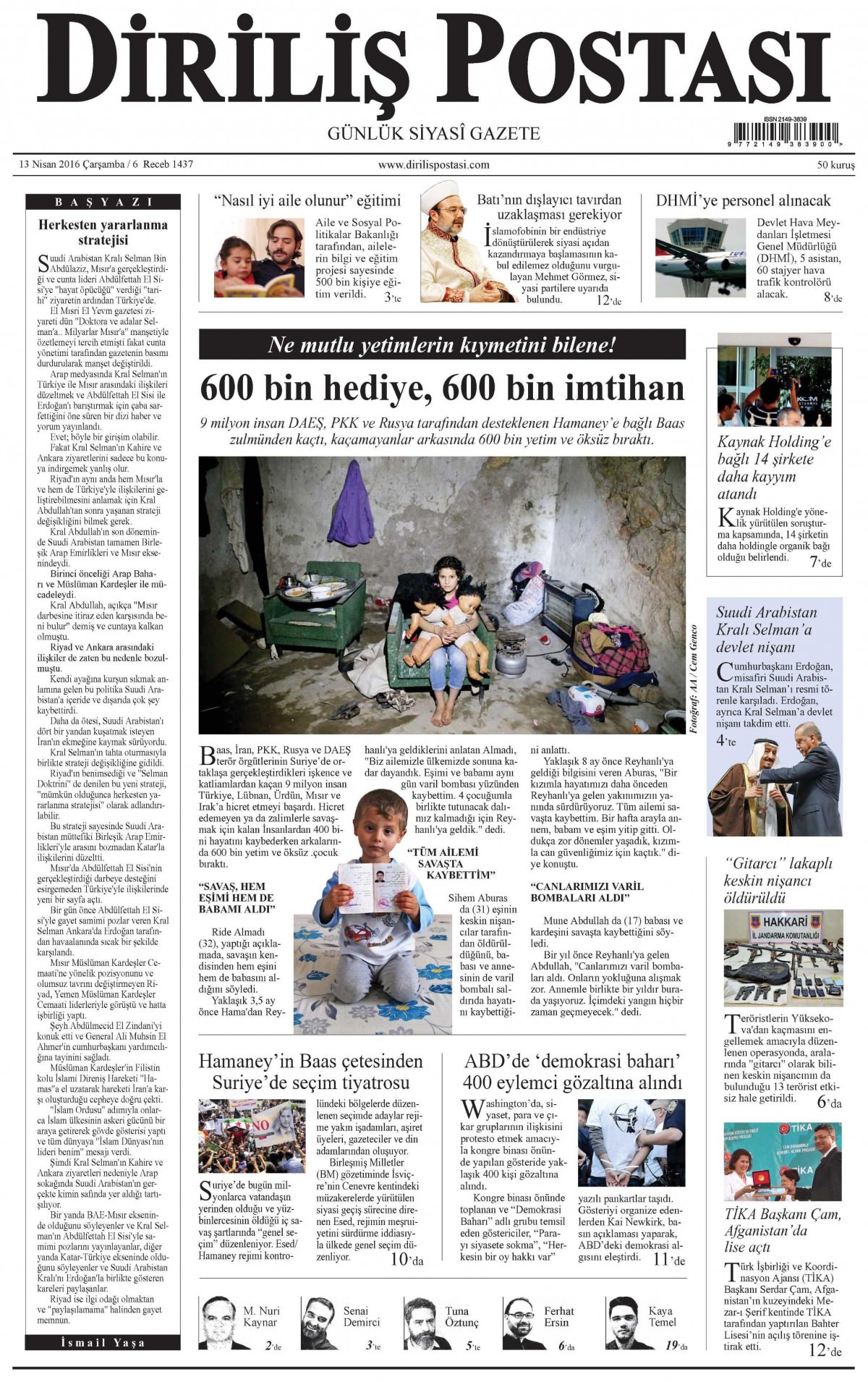 13 Nisan 2016 gazete manşetleri - 516
