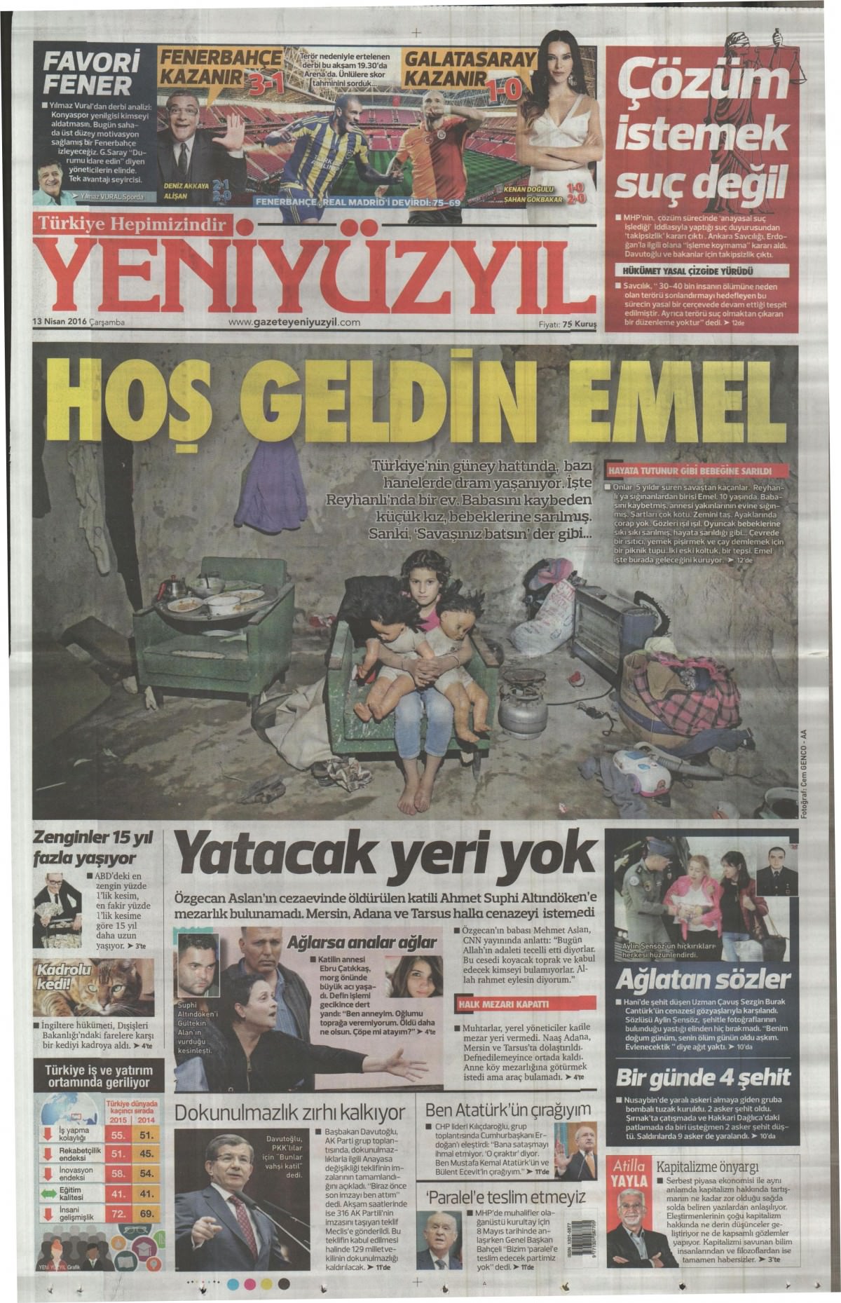 13 Nisan 2016 gazete manşetleri - 929