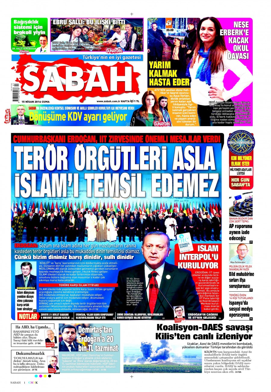 15 Nisan 2016 gazete manşetleri - 574