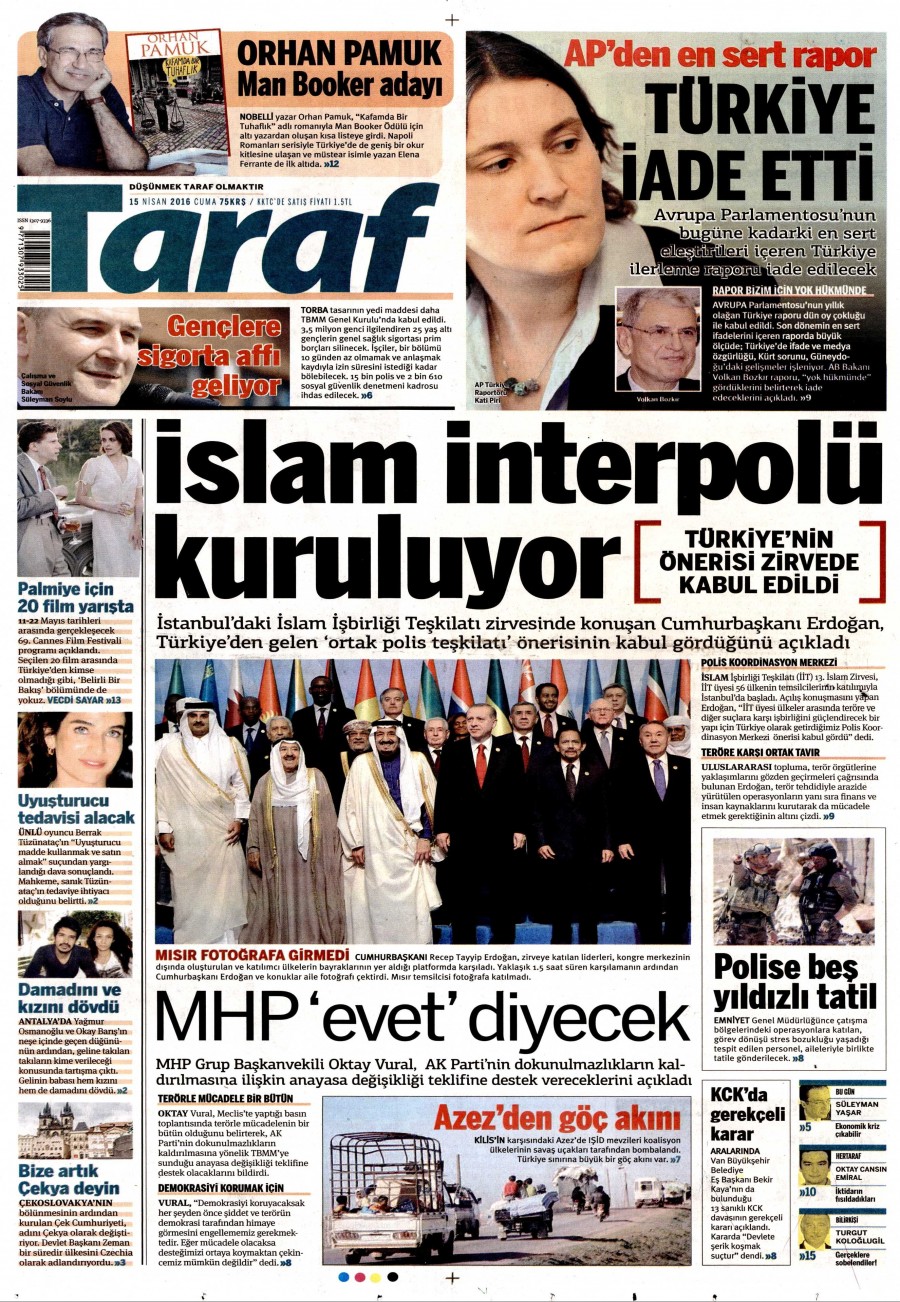 15 Nisan 2016 gazete manşetleri - 867