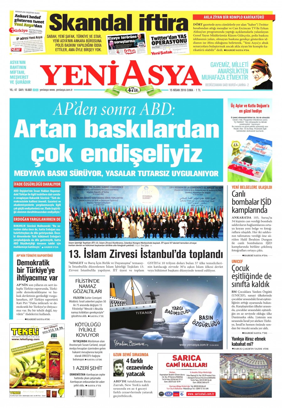 15 Nisan 2016 gazete manşetleri - 607