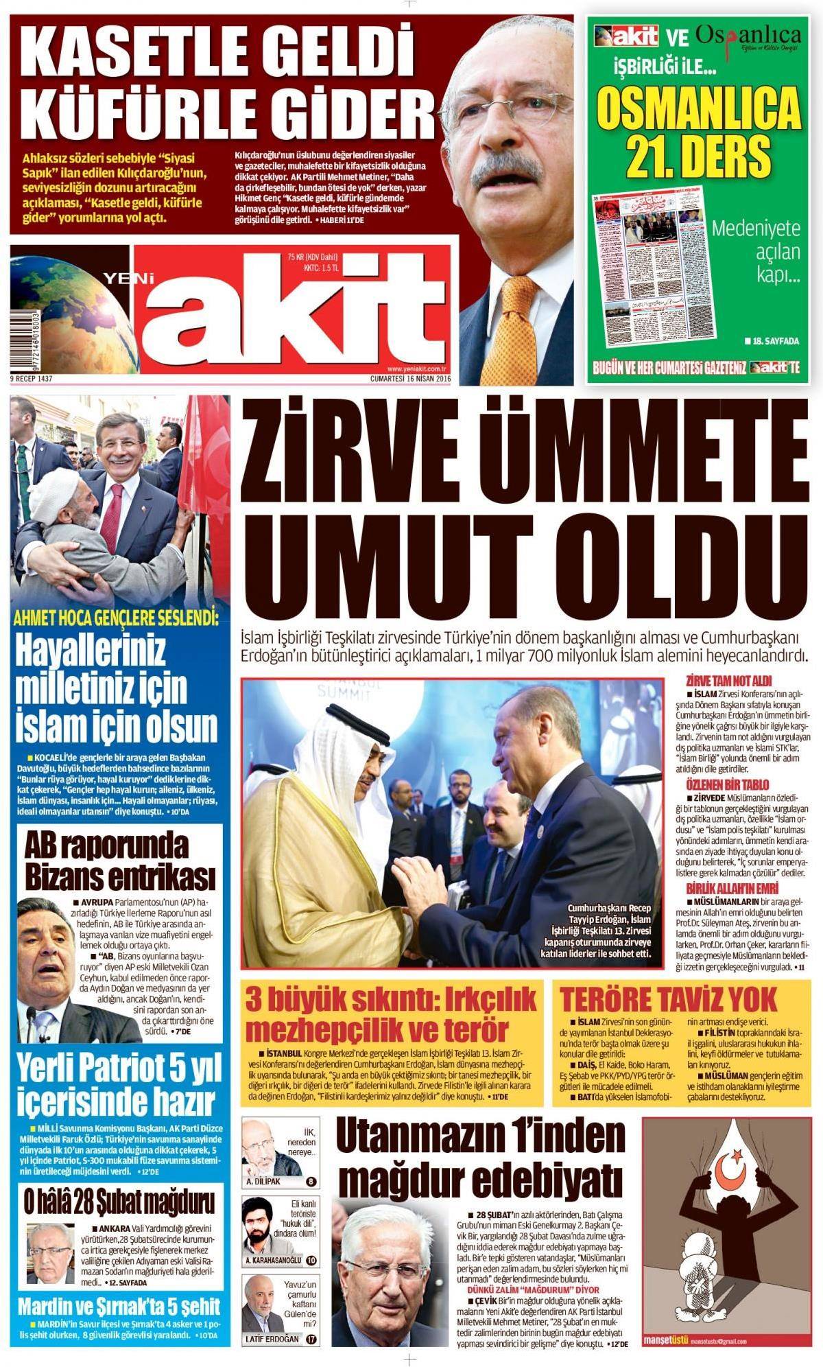 16 Nisan 2016 gazete manşetleri - 520