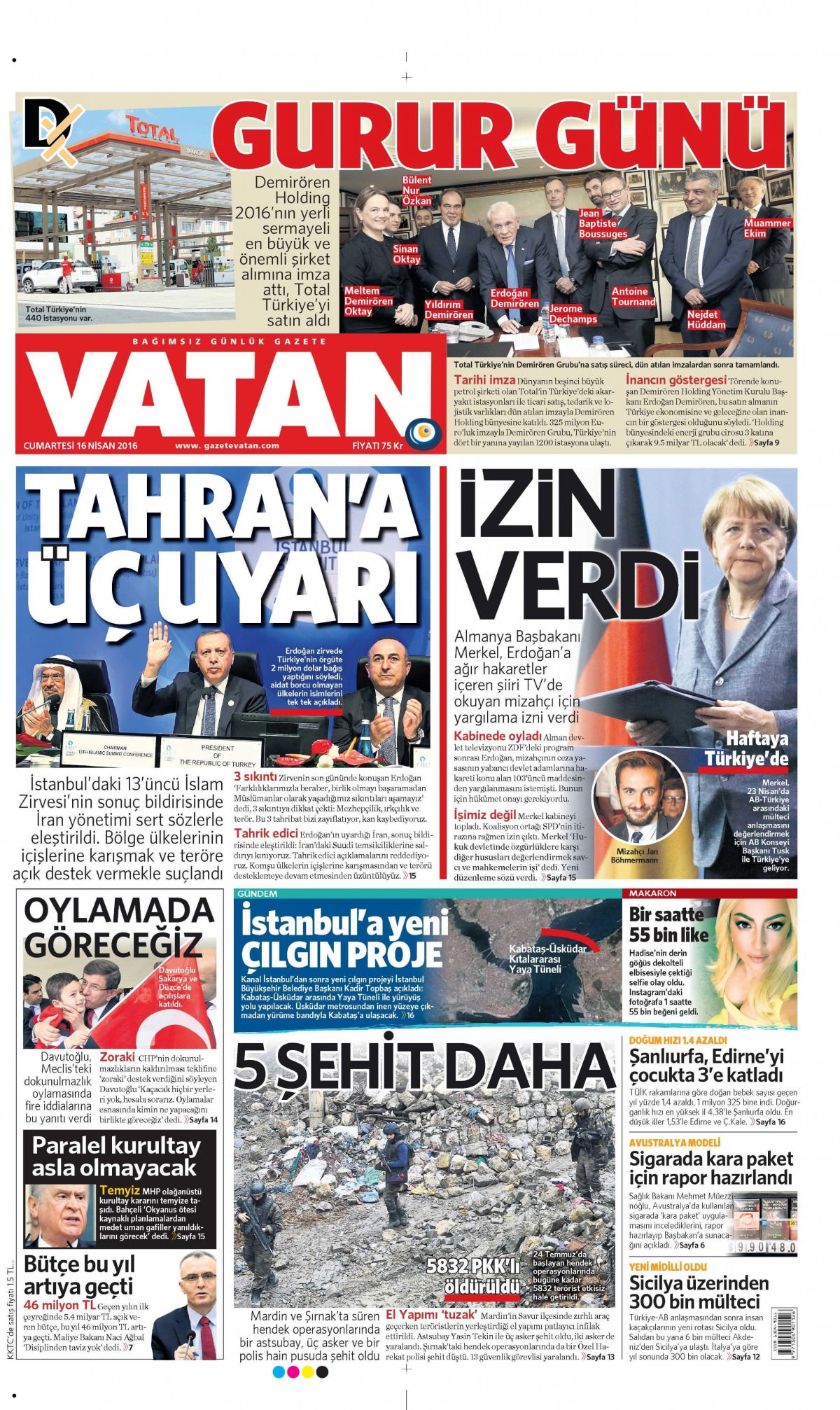 16 Nisan 2016 gazete manşetleri - 737