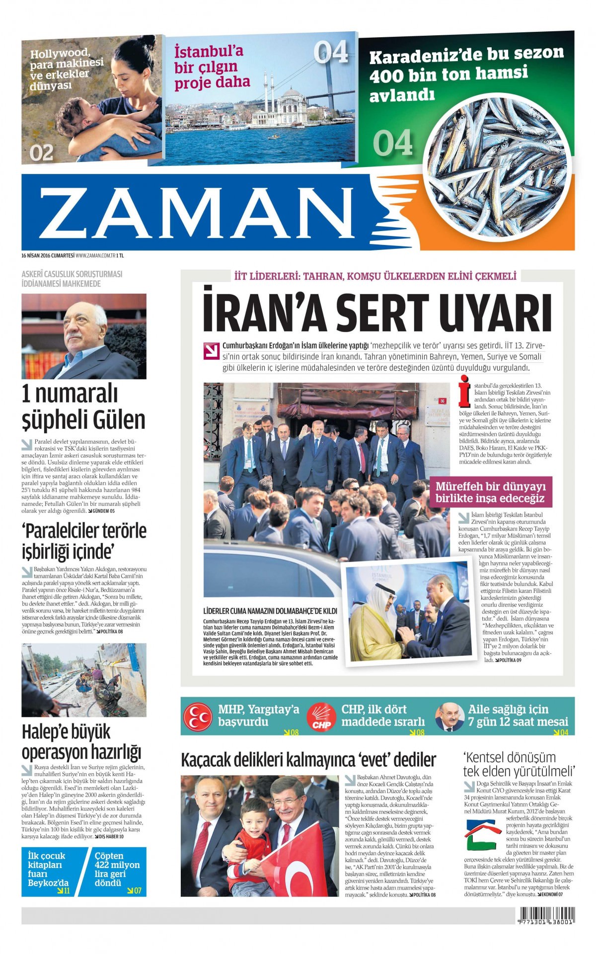 16 Nisan 2016 gazete manşetleri - 841