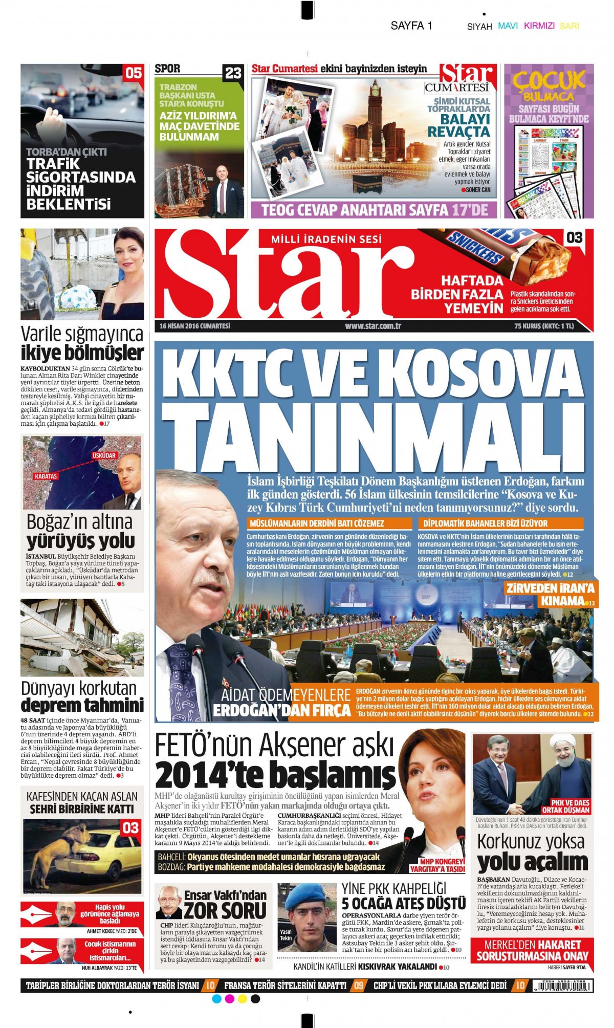 16 Nisan 2016 gazete manşetleri - 619