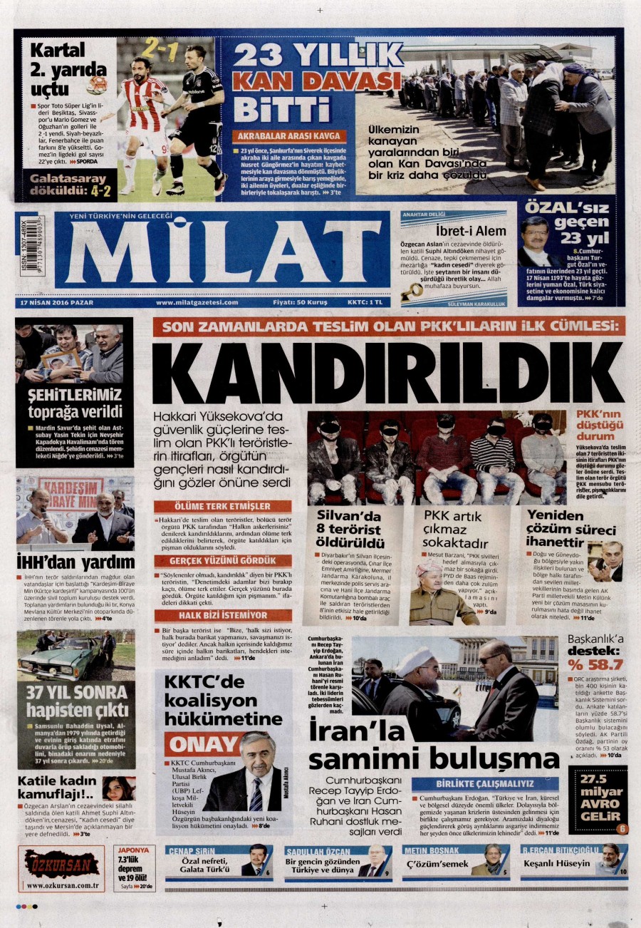 17 Nisan 2016 gazete manşetleri - 845