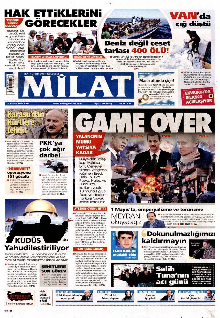 19 Nisan 2016 gazete manşetleri - 903