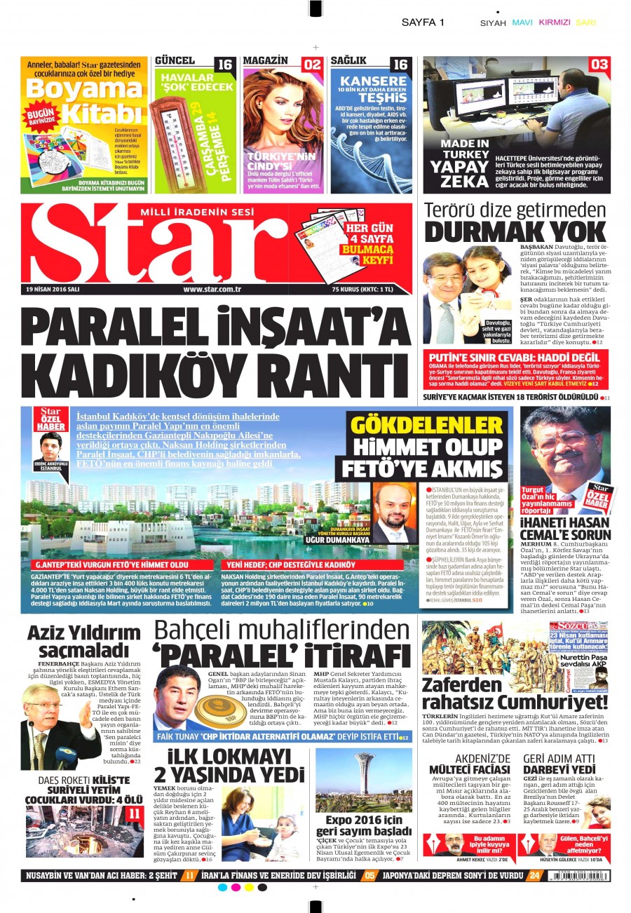 19 Nisan 2016 gazete manşetleri - 723