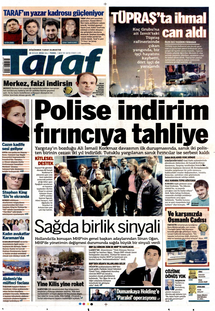 19 Nisan 2016 gazete manşetleri - 536