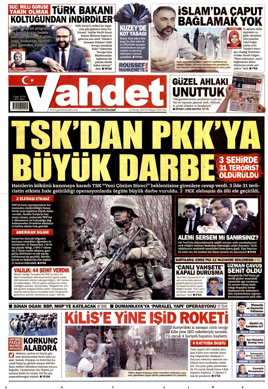 19 Nisan 2016 gazete manşetleri - 798