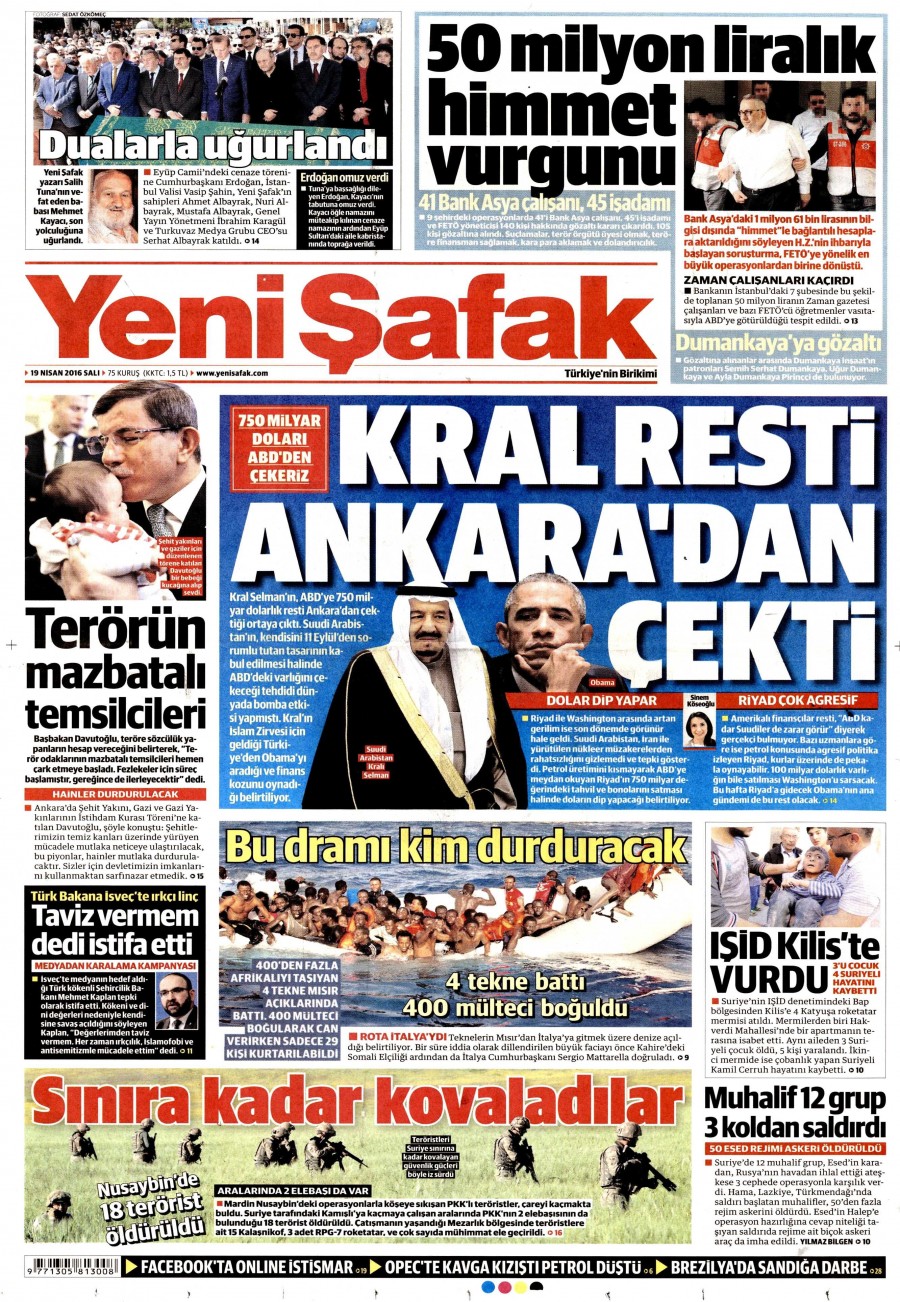 19 Nisan 2016 gazete manşetleri - 899