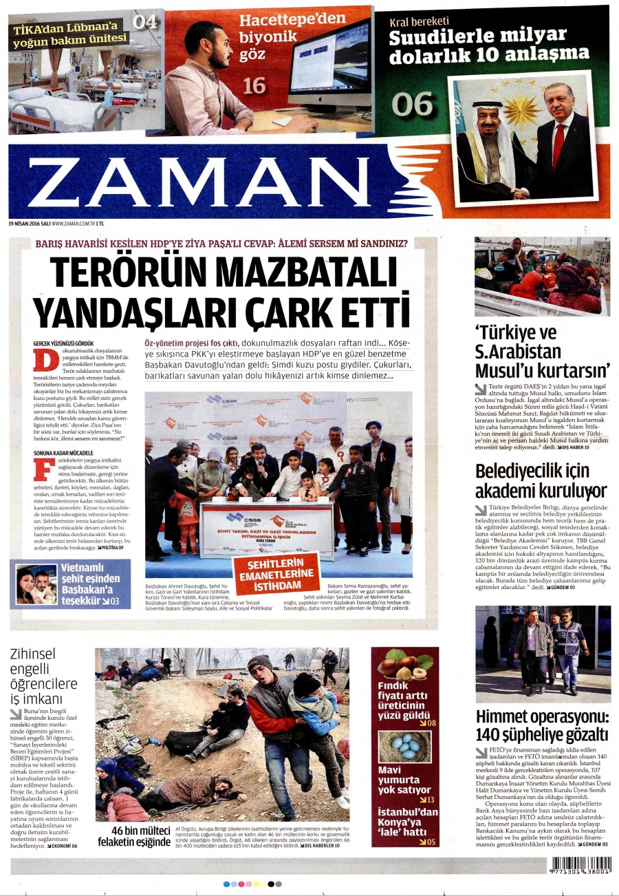 19 Nisan 2016 gazete manşetleri - 901