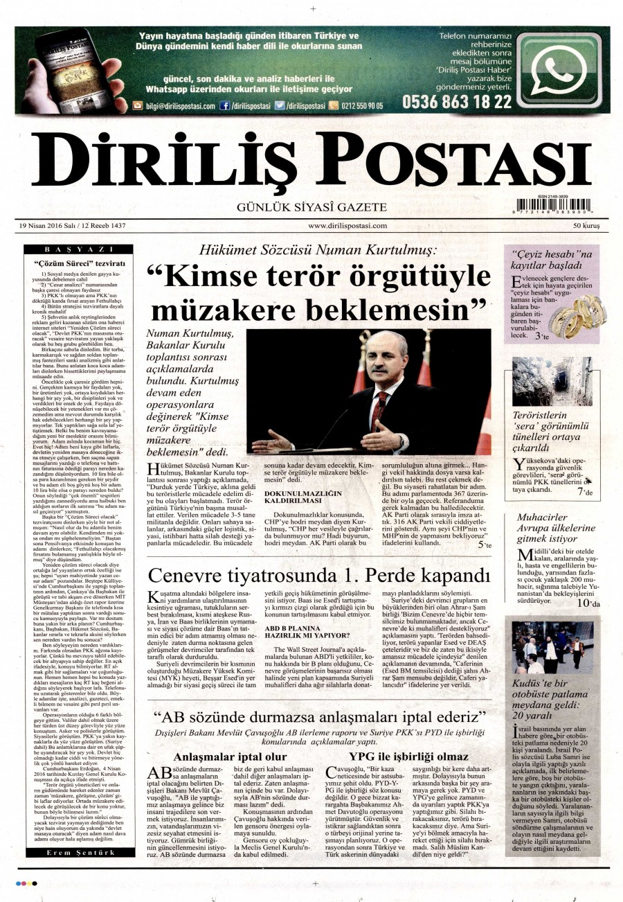 19 Nisan 2016 gazete manşetleri - 575