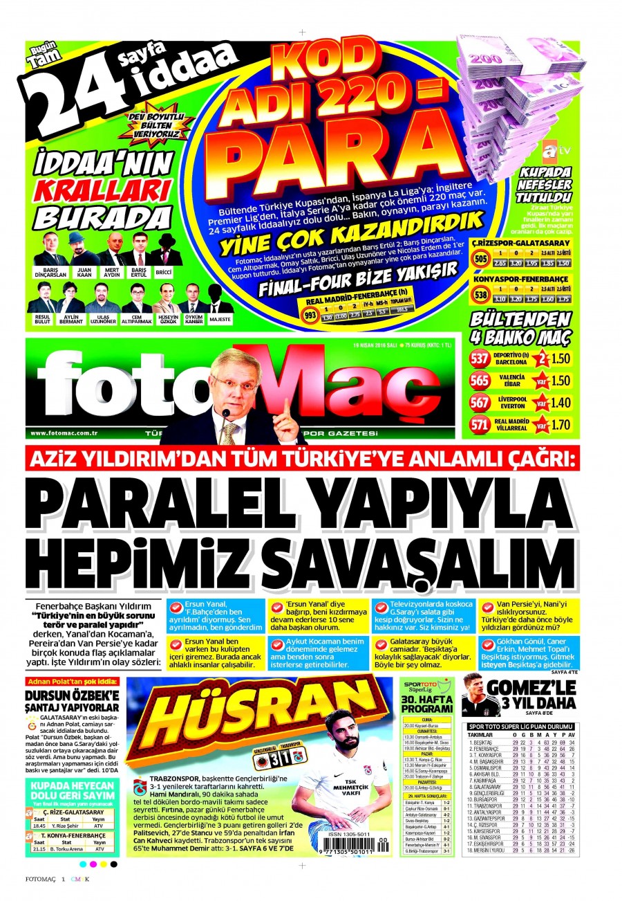 19 Nisan 2016 gazete manşetleri - 701