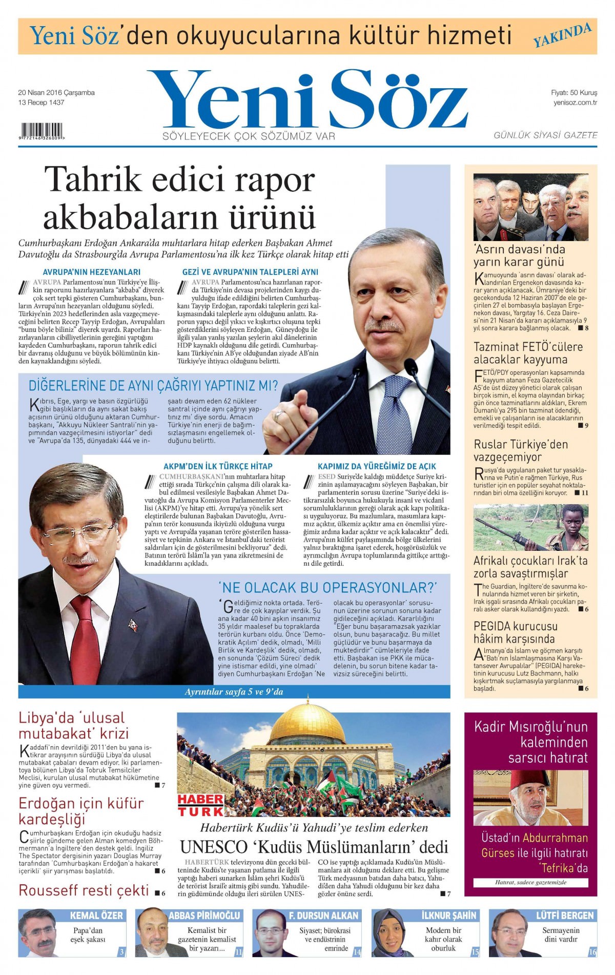 20 Nisan 2016 gazete manşetleri - 540