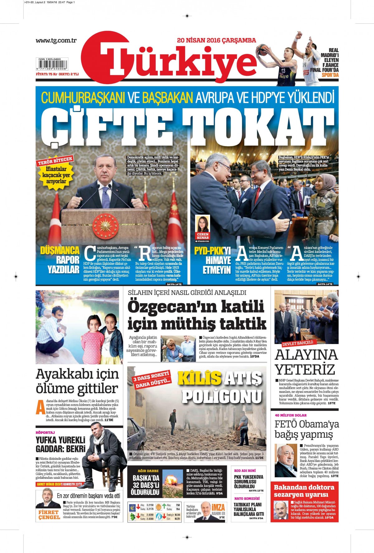 20 Nisan 2016 gazete manşetleri - 832