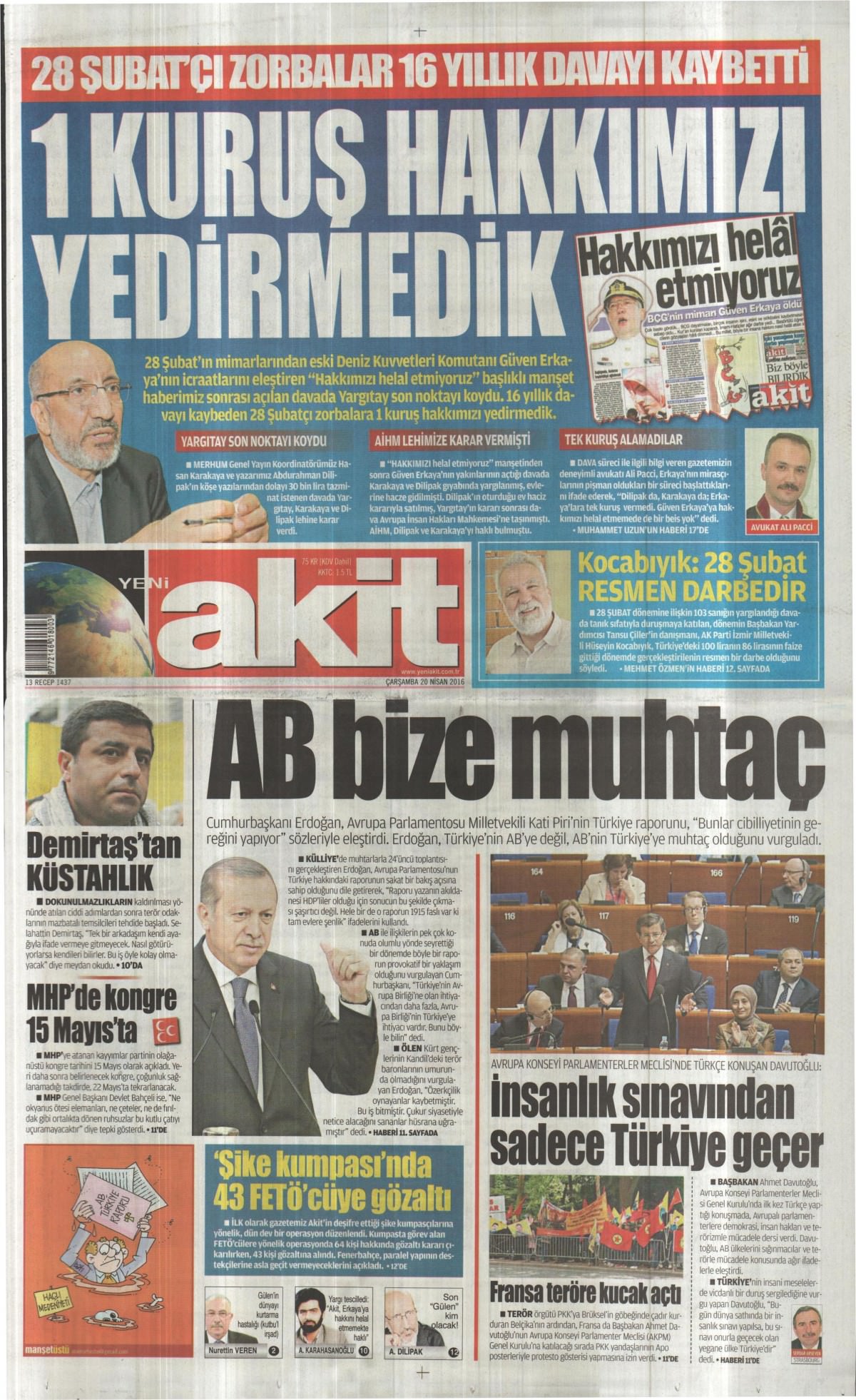 20 Nisan 2016 gazete manşetleri - 710