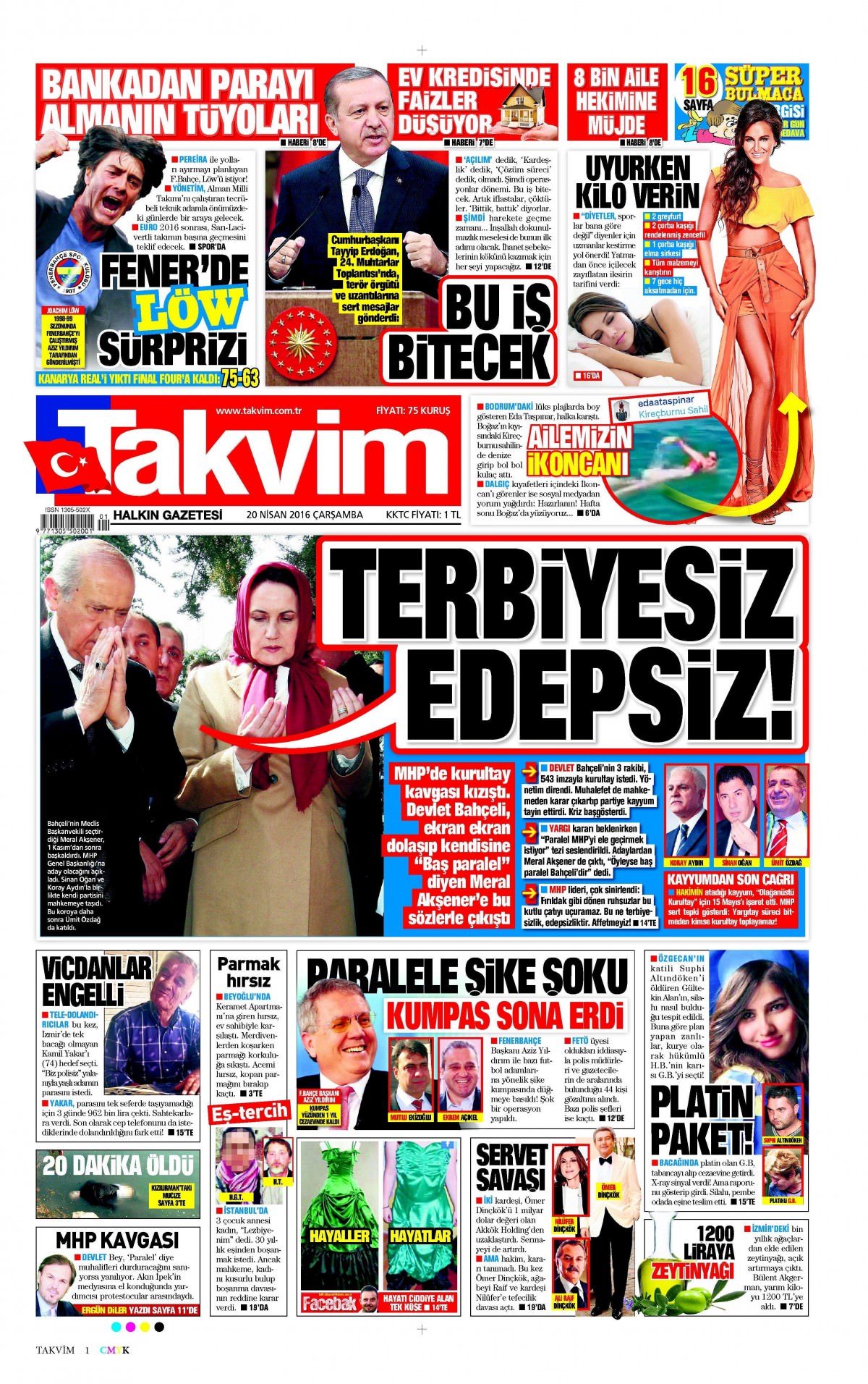 20 Nisan 2016 gazete manşetleri - 933