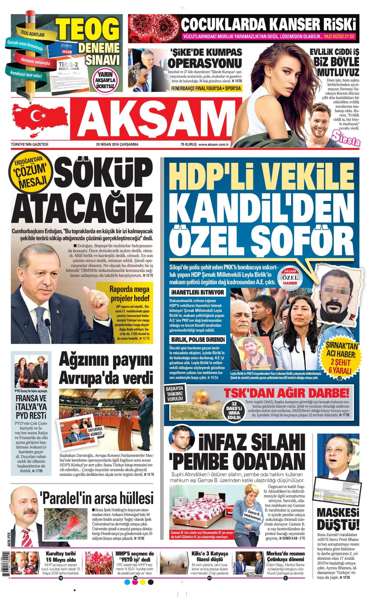 20 Nisan 2016 gazete manşetleri - 878