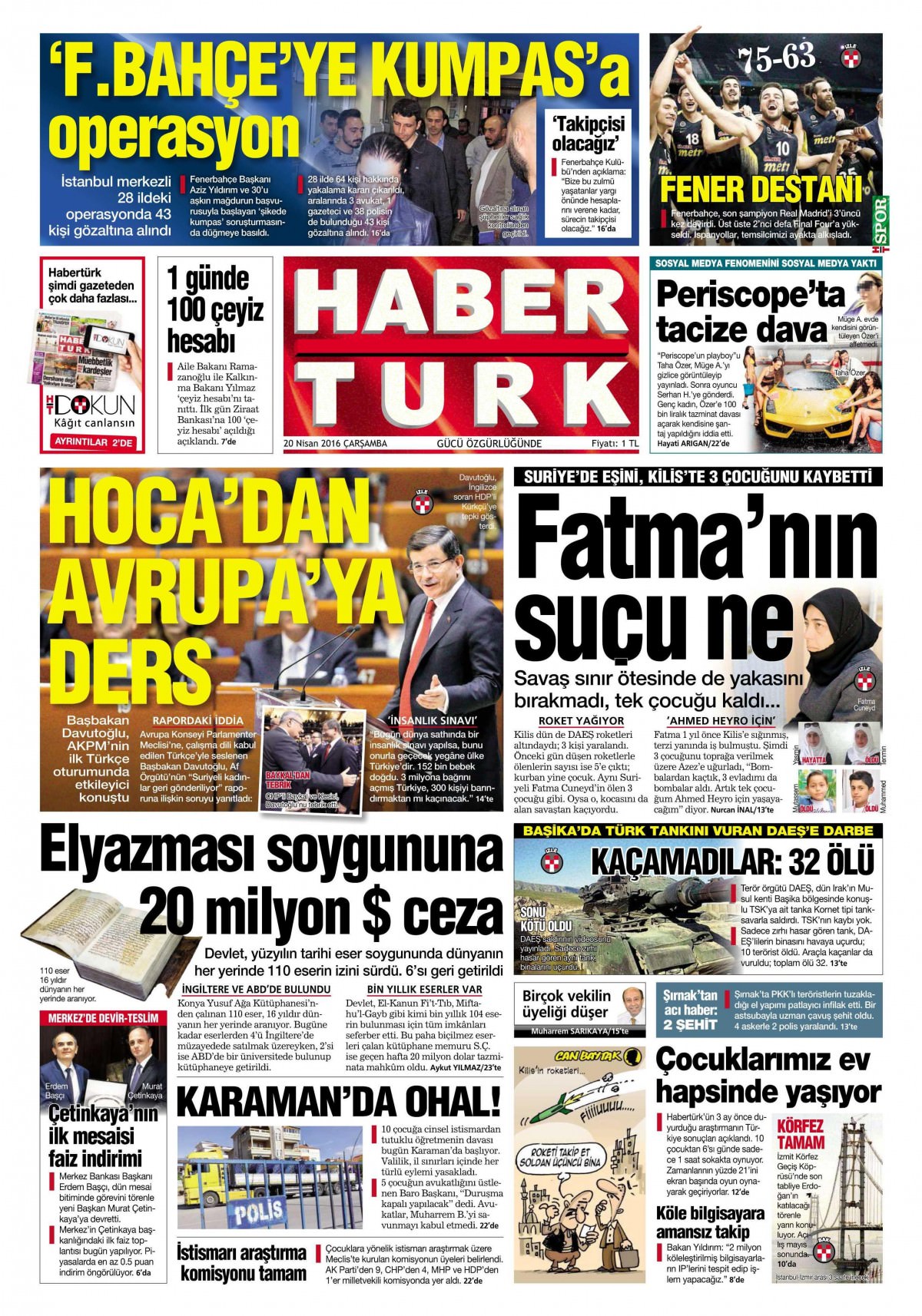 20 Nisan 2016 gazete manşetleri - 514