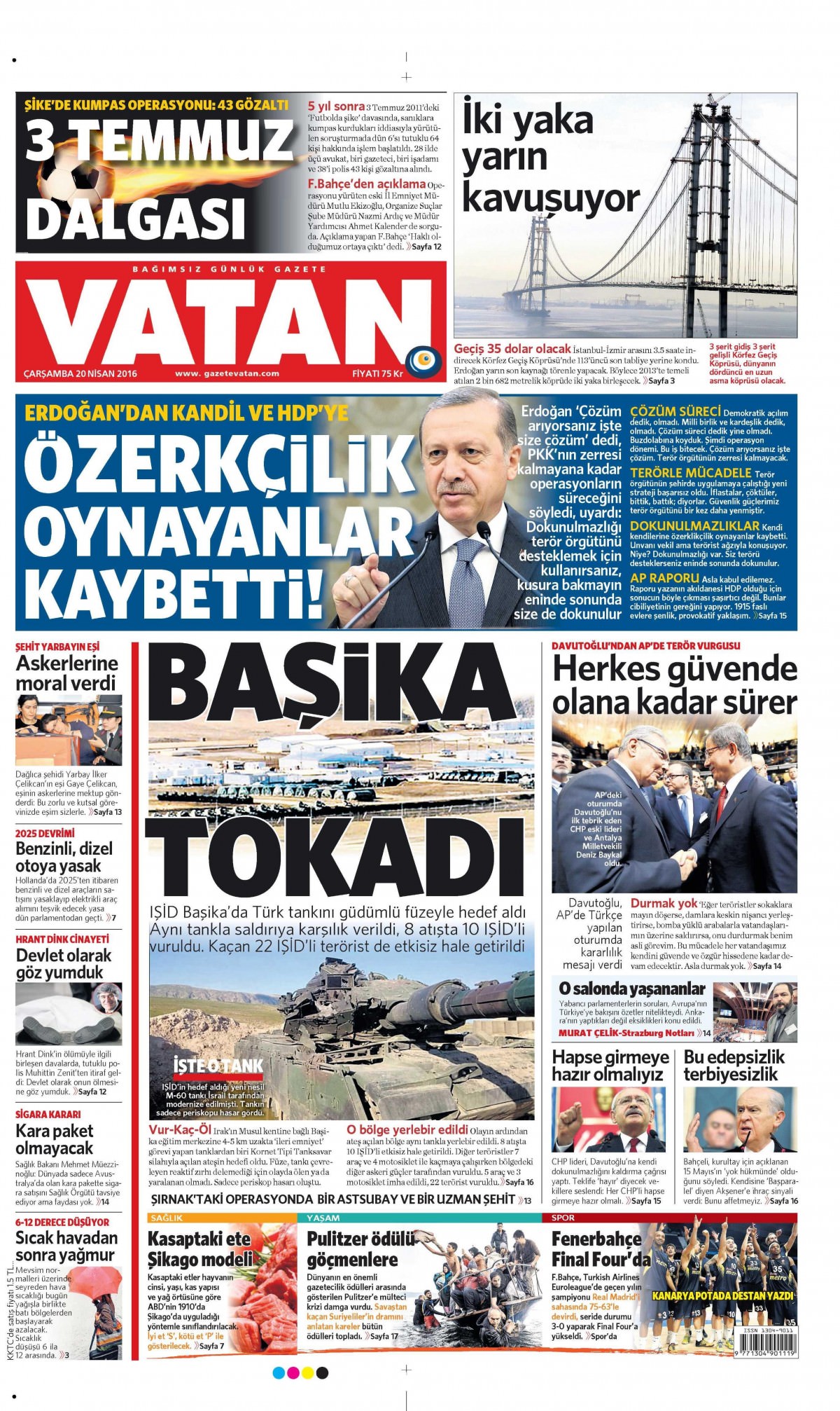 20 Nisan 2016 gazete manşetleri - 899