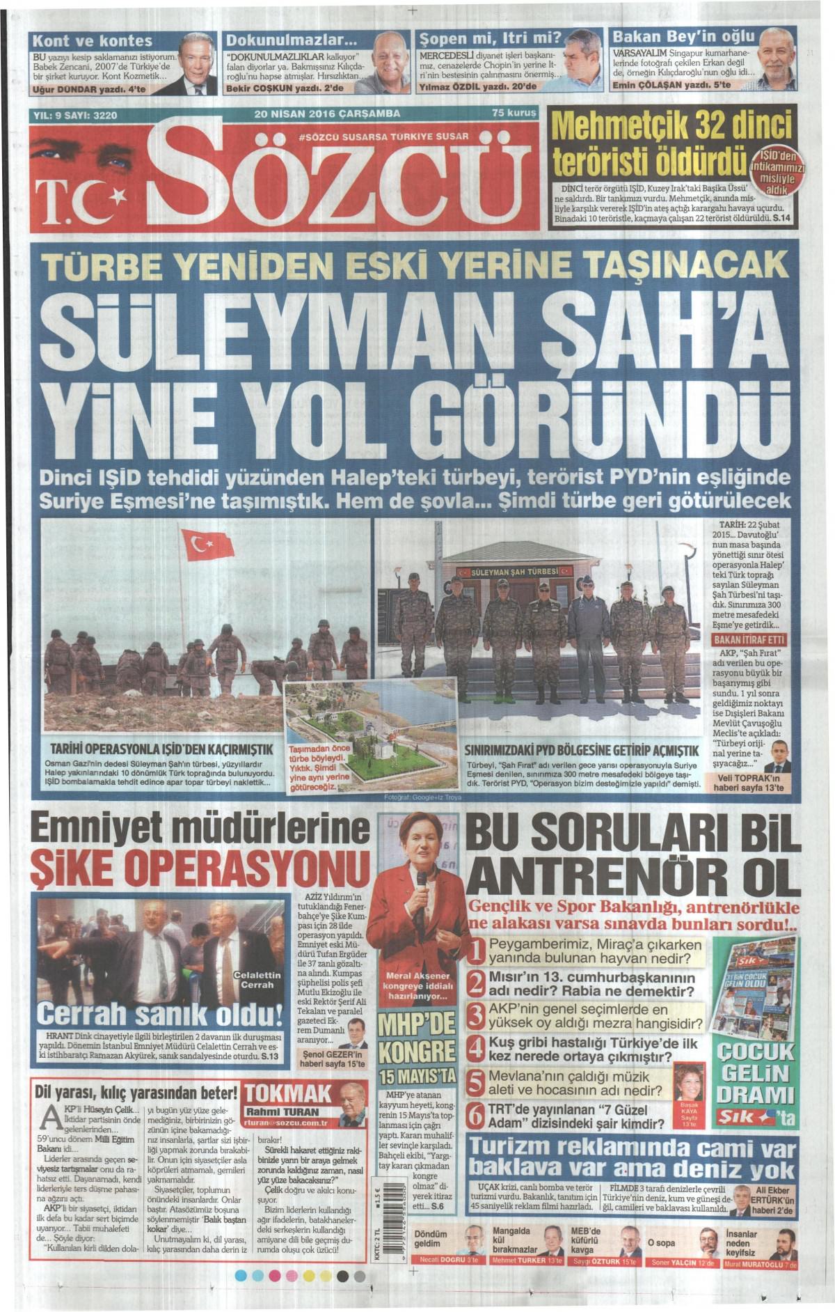 20 Nisan 2016 gazete manşetleri - 904