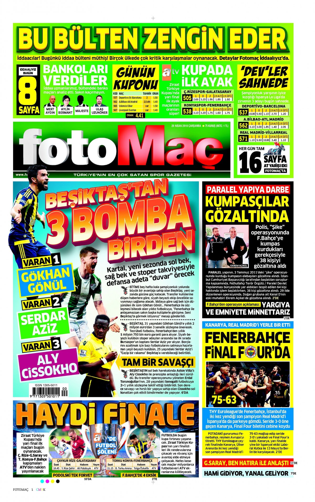 20 Nisan 2016 gazete manşetleri - 897