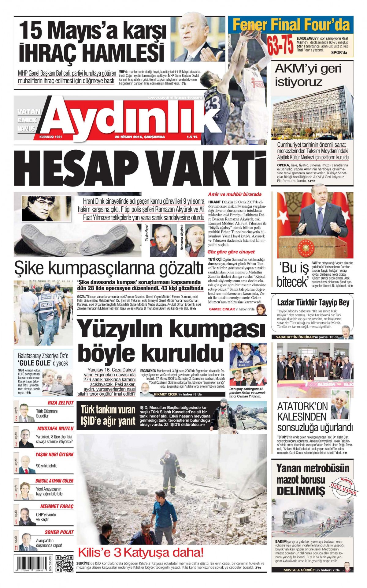 20 Nisan 2016 gazete manşetleri - 691