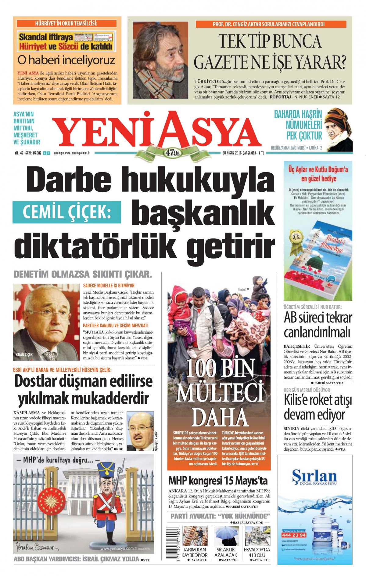 20 Nisan 2016 gazete manşetleri - 584