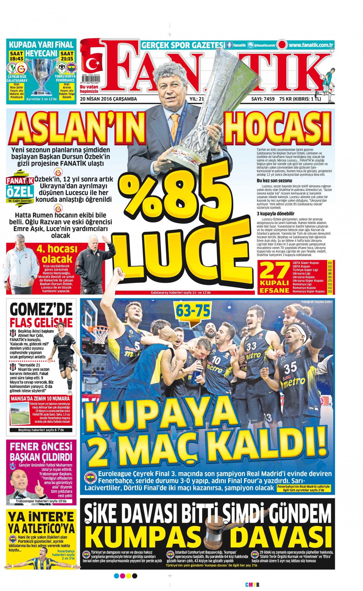 20 Nisan 2016 gazete manşetleri - 819