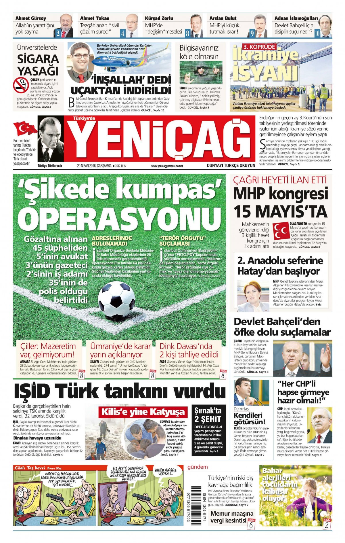 20 Nisan 2016 gazete manşetleri - 799