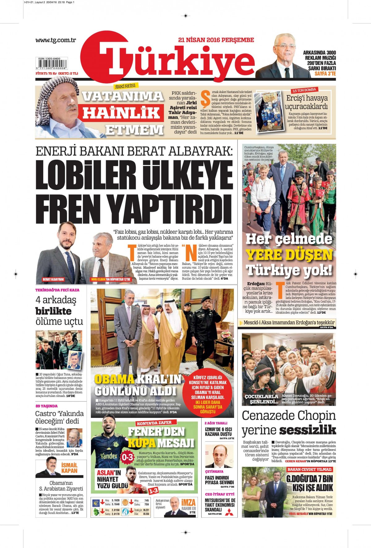 21 Nisan 2016 gazete manşetleri - 943