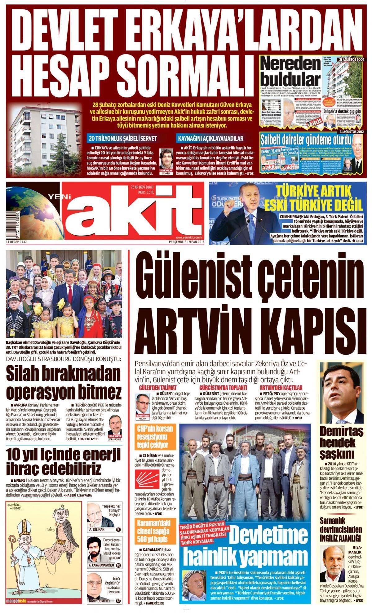 21 Nisan 2016 gazete manşetleri - 932